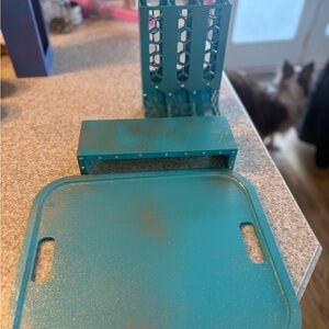 3 piece Teal w/Gold splash tray, floating shelf, display organizer!